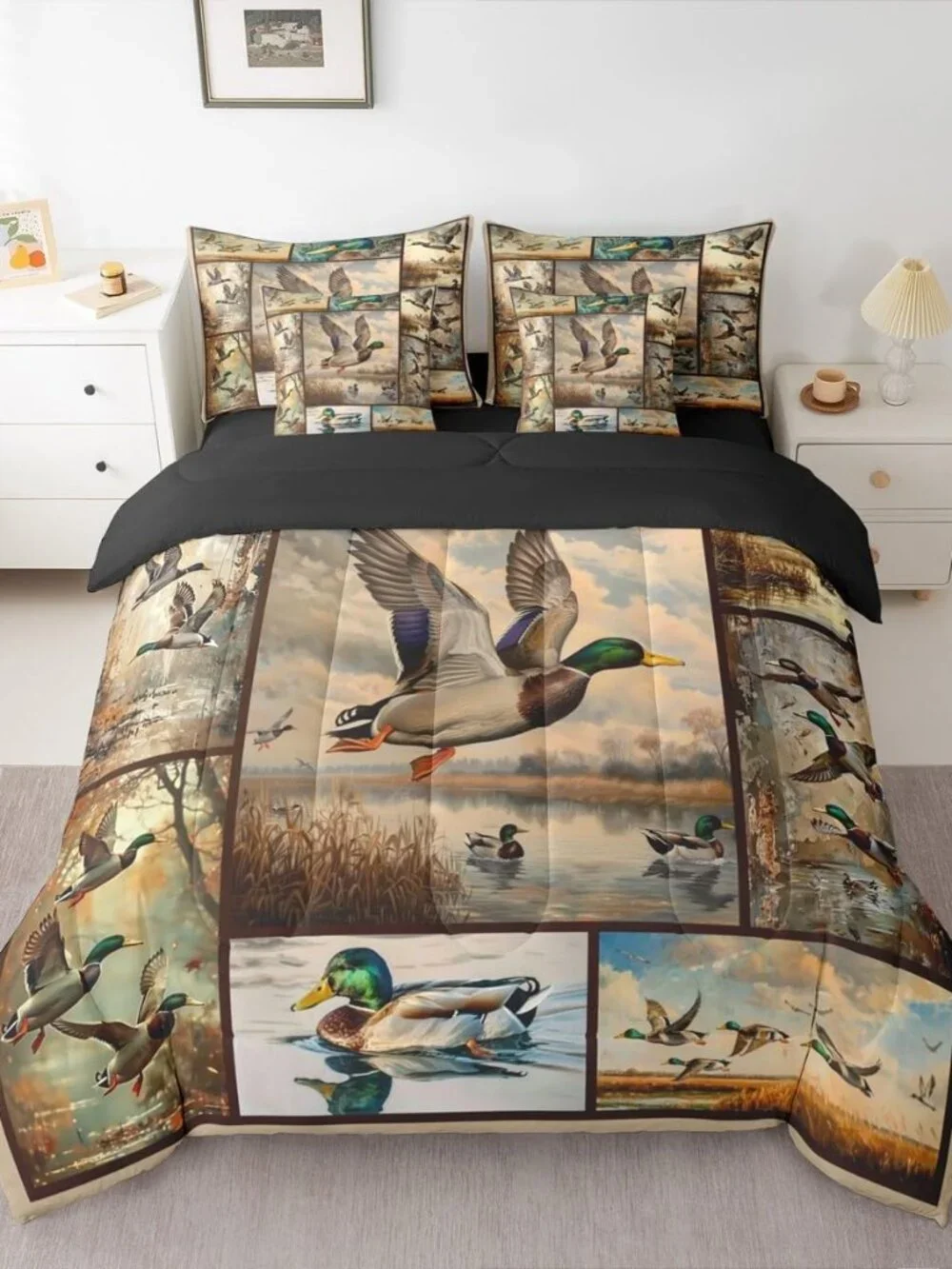 Mallard Duck 7 Pieces Bedding Set Queen Size Country Cabin Woodland Duck Comfort